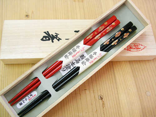 【伝統工芸士作】輪島うるし箸　花菱　夫婦セット