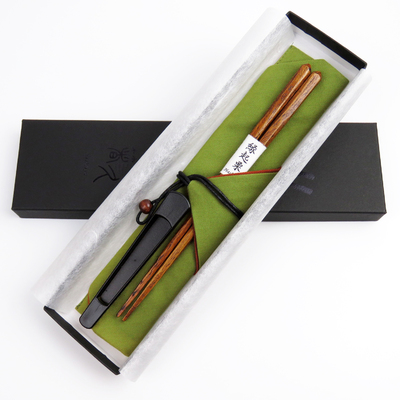 栗けずり箸先角　箸袋(緑)　箸先カバー セット