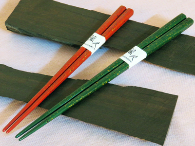 津軽塗箸　金彩　青上・赤上　(一膳)